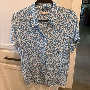 Croft & Barrow Blue and White Leaf Print Men's Shirt